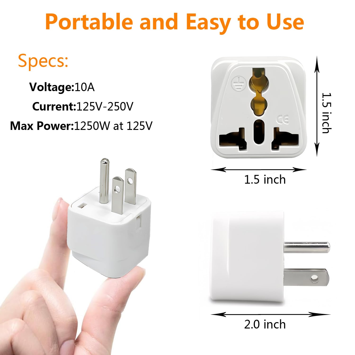 Adattatore universale, adattatore da viaggio da Europa a Stati Uniti. Adattatore da viaggio universale per Stati Uniti Portable e facile da usare, bianco, confezione da 6