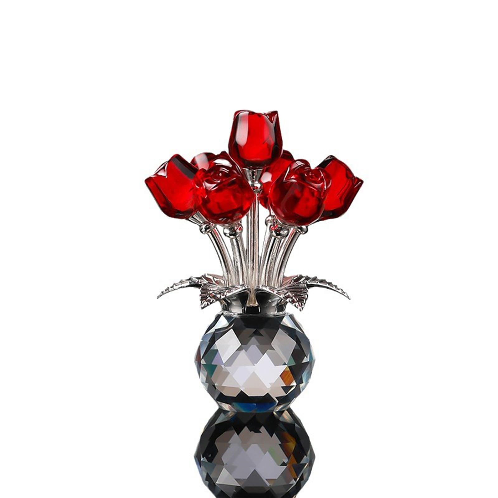 Tanant Statuetta di Bouquet di Rose di Cristallo Rosso con Vaso, Regali di Fiori di Rosa per Mamme e Donne, Fiori di Vetro per San Valentino, Anniversario di Natale, Ornamento da