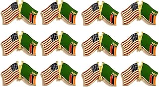 Box of 12 Zambia & US Crossed Flag Lapel Pins, Zambian & American Double Friendship Pin Badge