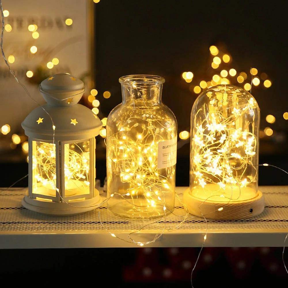Guirnalda De Luces LED De Cobre De 2 Metros - Pilas De Botón, Luz Blanca Fría, Ideal Para Decorar Fiestas Y Ambientar