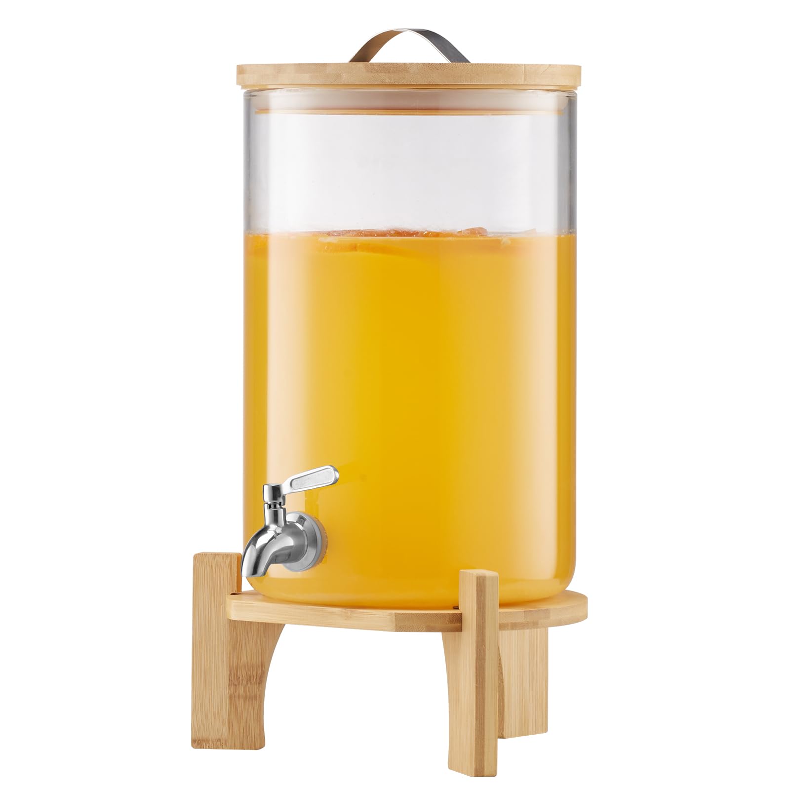 VEVOR Distributore di Bevande 8 L per Feste, Contenitore di Succhi in Vetro con Supporto in Legno con Rubinetto in Acciaio Inox, Distributore di Tè Freddo, Limonata per Ristoranti, Hotel e Feste