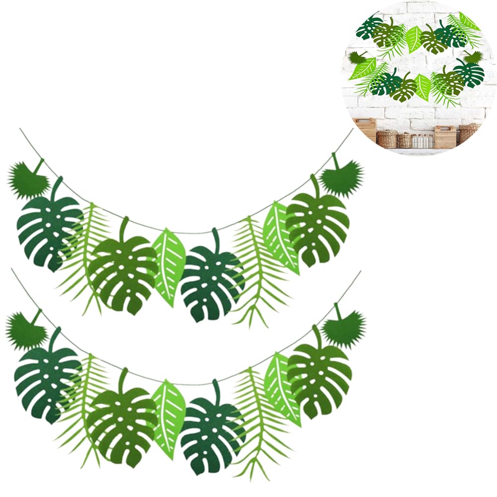 2 Pezzi Ghirlanda Feltro Foglie Tropicali - Decorazioni Feste Hawaiane, Compleanni A Tema Giungla - Foto 7