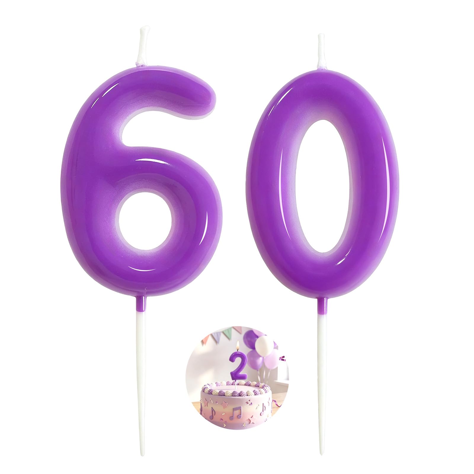 Purple Birthday Number 60 Candles Happy Birthday Cake Topper Number Candles for Birthday Party Decorations Wedding Anniversary Celebration Party Supplies