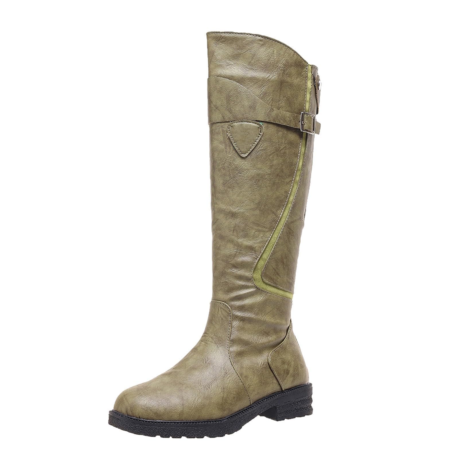 Womens Knee High Boots Low Heel Riding Boots Round Toe Back Zipper Long Tall Fall Winter Boot Renaissance