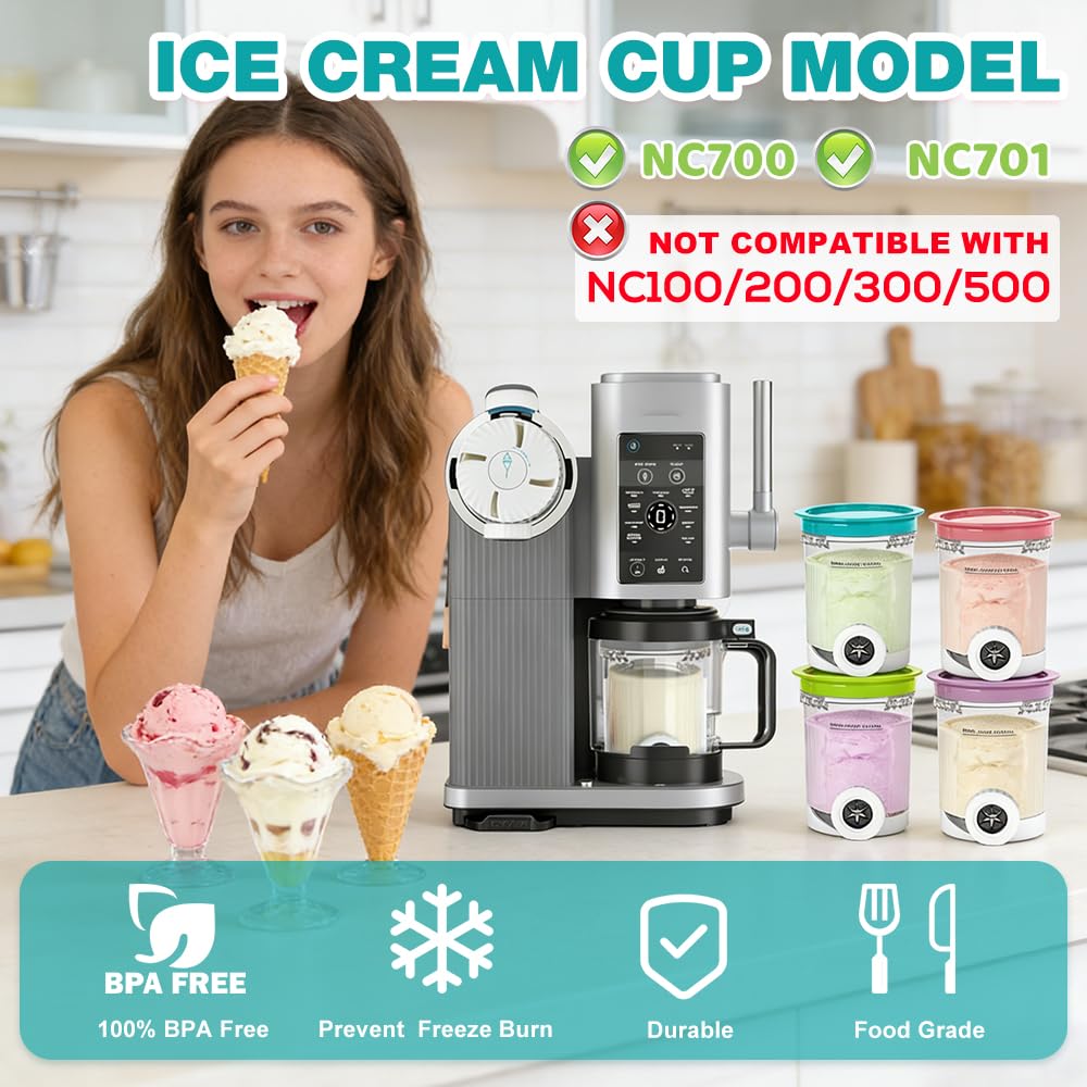 NAVESO 4 Pièces Pot pour Ninja Creamy Deluxe 500ml, Récipient pour Ninja Creami avec Couvercle et Cuillère, Accessoires pour Machine à Glace Ninja pour Série NC700, Sans BPA et Lave-Vaisselle
