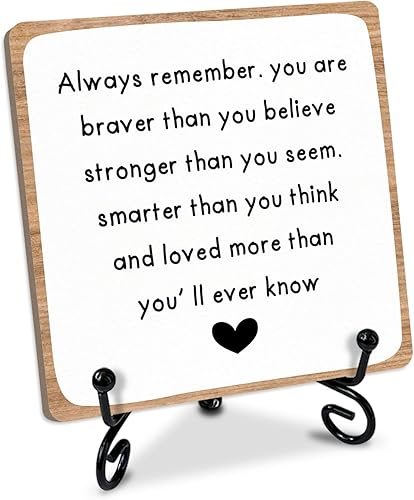 Miniatura 6 de Letreros de mesa de madera inspiradores, 4 x 4 x 0.2 pulgadas, decoración de escritorio con soporte, con soporte, Always Remember You are Braver