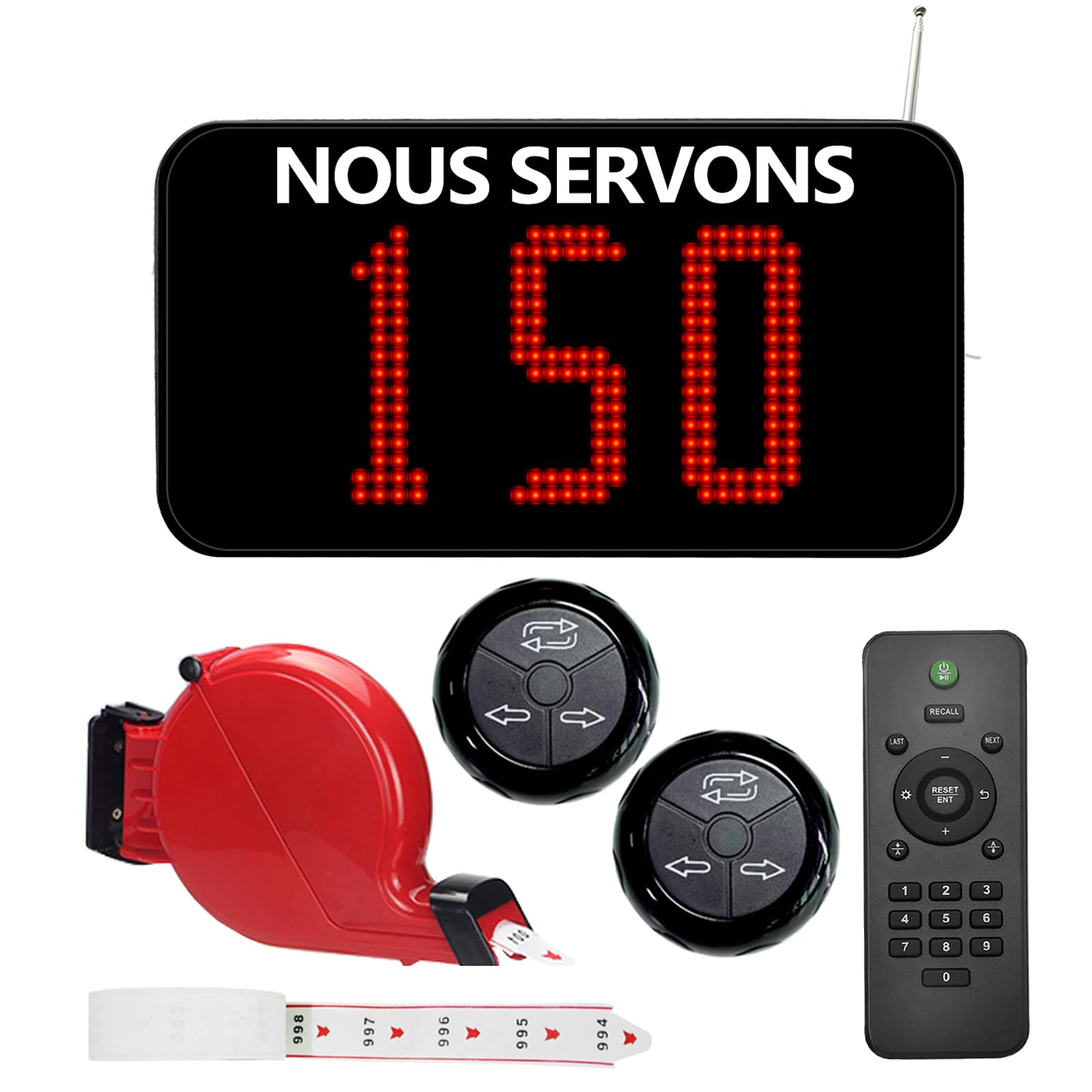 Gestion de File d'Attente (Appel en Français) | Afficheur de File d'Attente (3 Chiffres)+ Distributeur de Tickets+ Tickets de File d'Attente+Bouton d'Appel+Télécommande (AS-Q13+O3+K-T-FR)