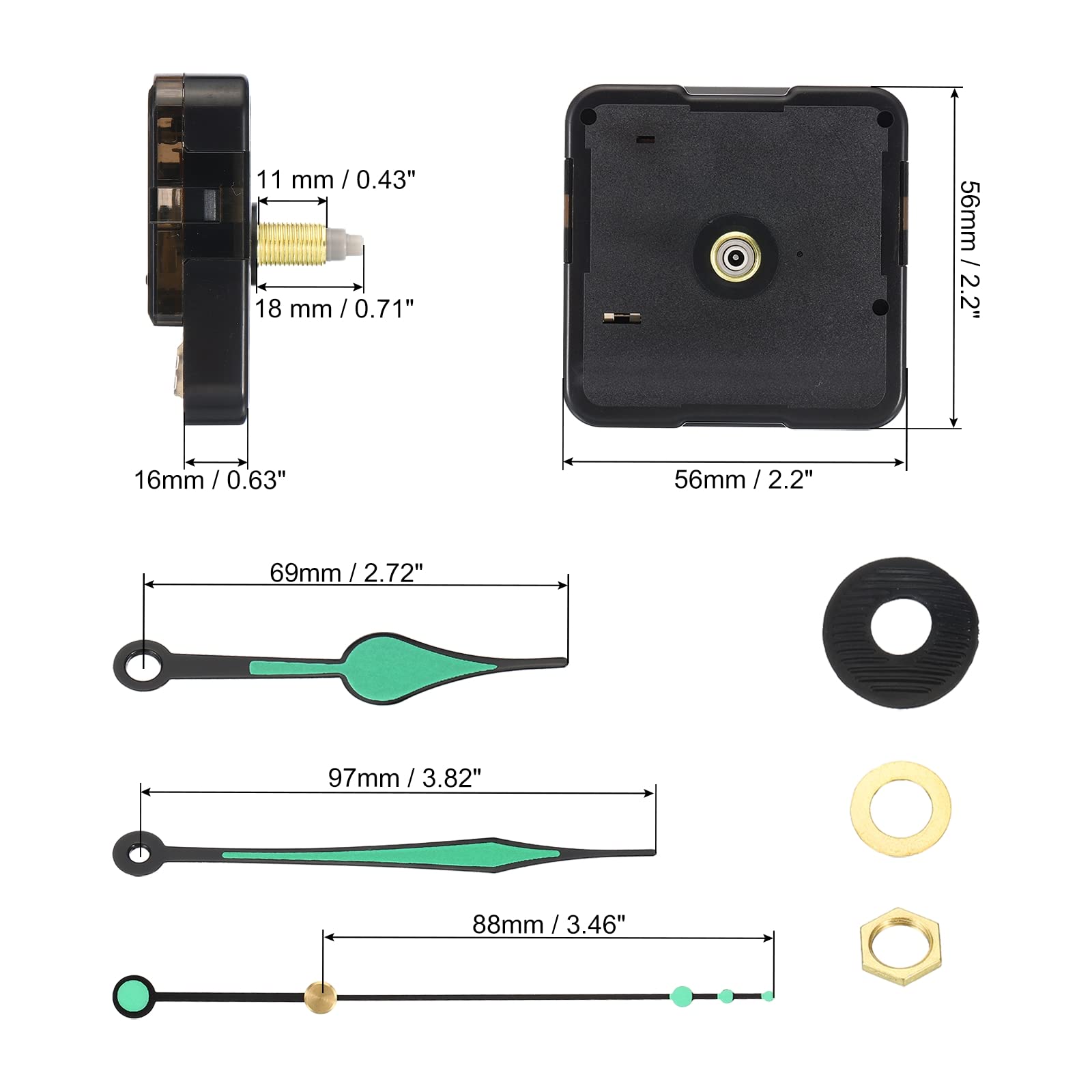 PATIKIL Kit Movimento Orologio Al Quarzo Con Lancette, Albero 18 Mm, Per Quadrante Spesso 7-8 Mm, Ricambio Per Orologi Fai Da Te, Verde - 2