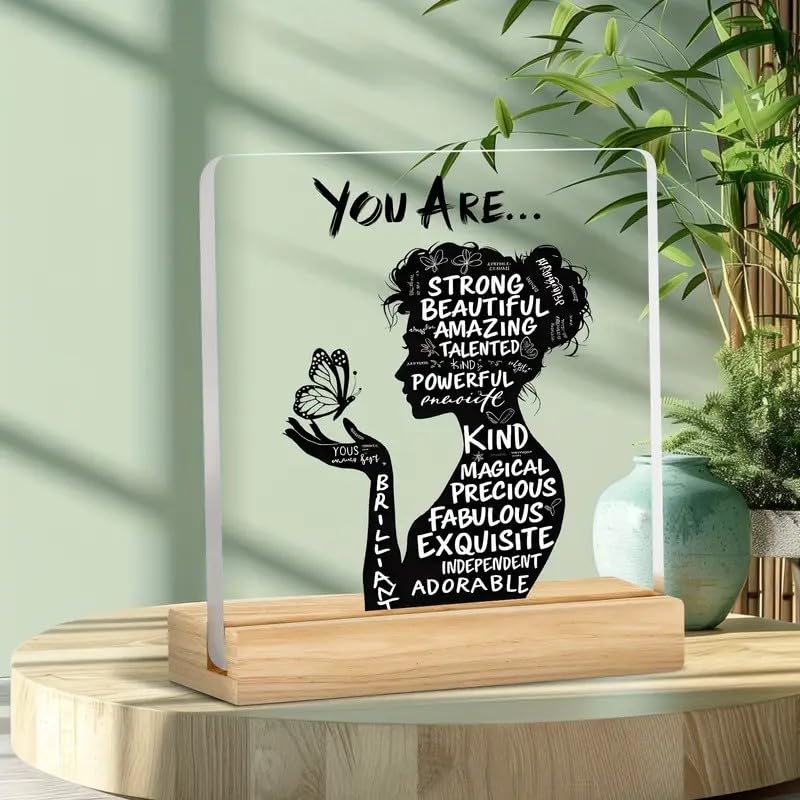 Bs amor Inspirational Acrylic Decoration with Positive Affirmations - "You Are Powerful, Beautiful, Amazing" - Elegant Design for Home, Office, or Cafe Decor for Birthdays 5x4 inch