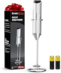 Bonsenkitchen Milk Frother Hanheld with Stand, Battery Operated Coffee Frother, Portable Hand Frother Wand Drink Mixer Perfect for Hot Chocolate, Matcha Lattes, Cappuccino, Kitchen Gifts - Silver