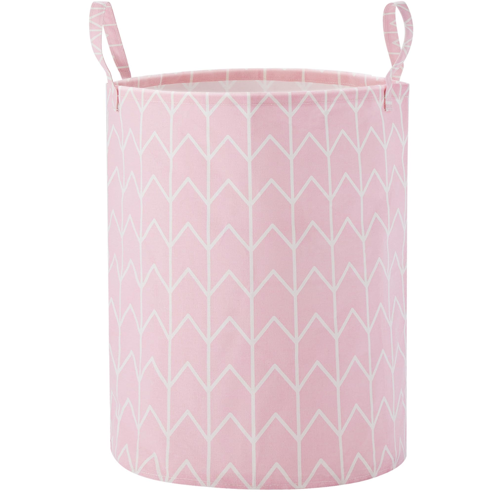 Large Storage Basket for Girls and Boys, Collapsible Laundry Hamper with Long Handles, Toy Bins for Nursery, Kids Room Décor Pink Geometry