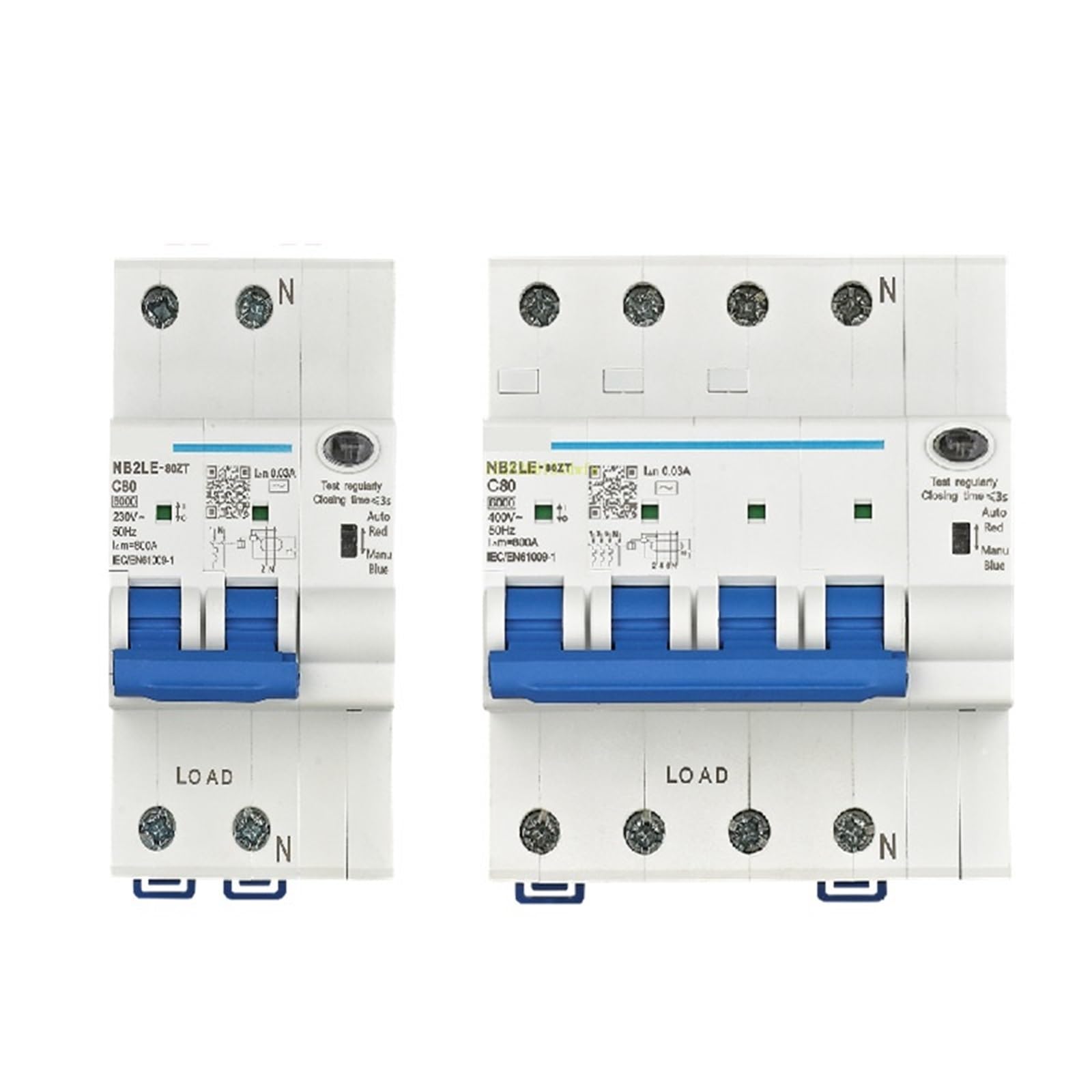 RCBO 3P+N 10A 100mA | Disjoncteur différentiel NB2LE-80ZT protection surintensité
