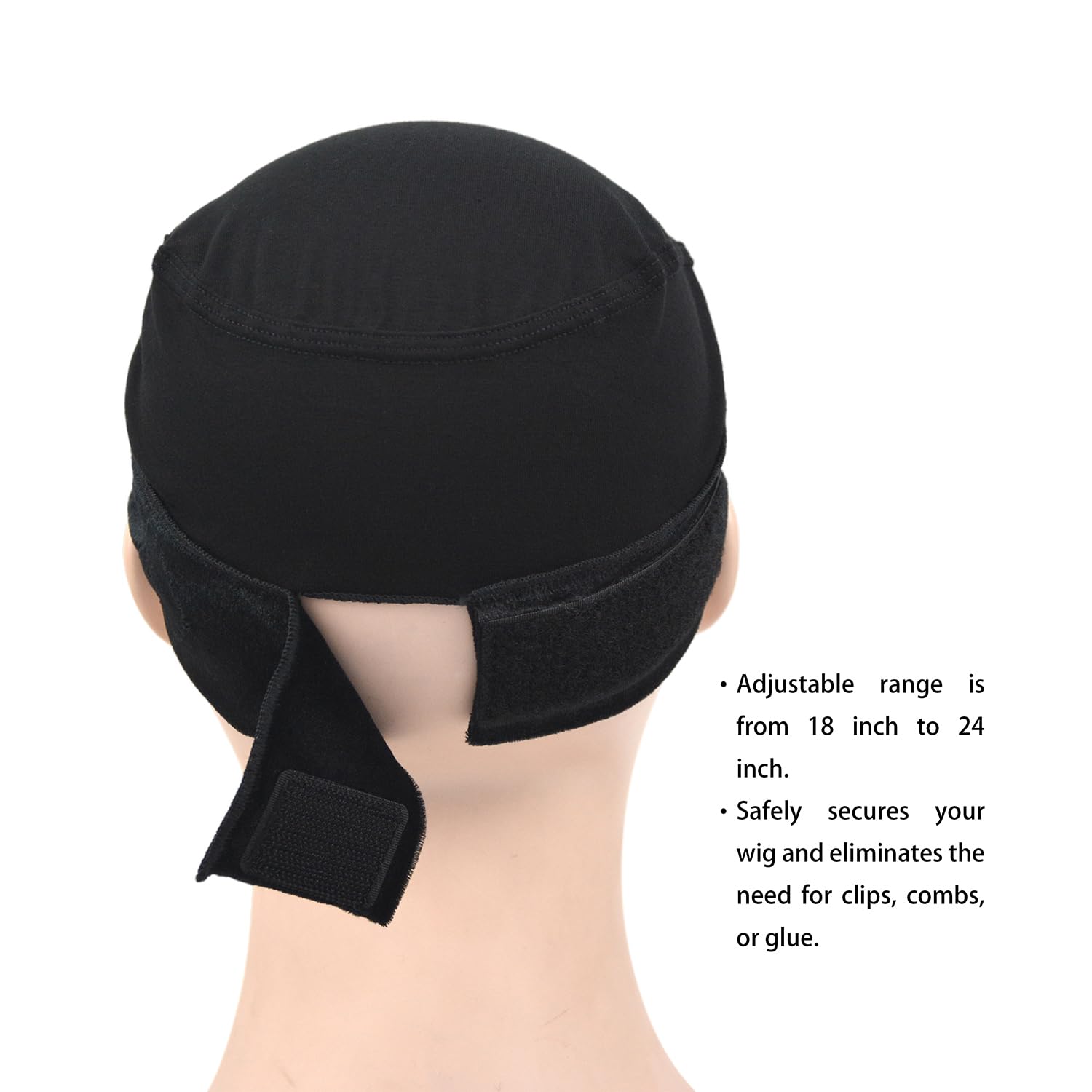 Wig Grip Cap for Women - 2-in-1 Adjustable Comfortable Bands With Cap for Lace Front Wig (Black), Cap--Black - Image 3