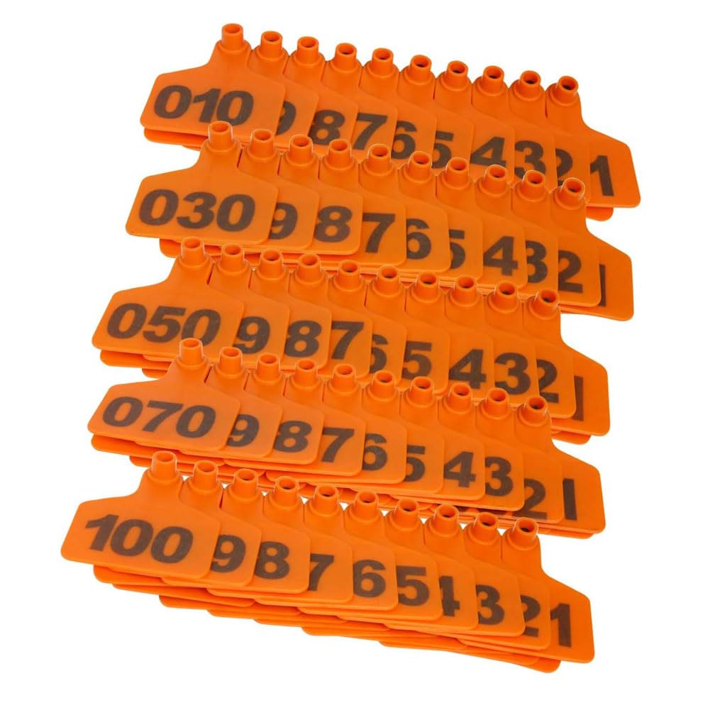 Plastikowe nauszniki dla bydła, etykiety PE dla zwierząt gospodarskich, wielokolorowe, wiele rozmiarów, opakowanie 100 sztuk (pomarańczowy, 4 x 5 cm (1,57 x 1,96 cala) 401-500)