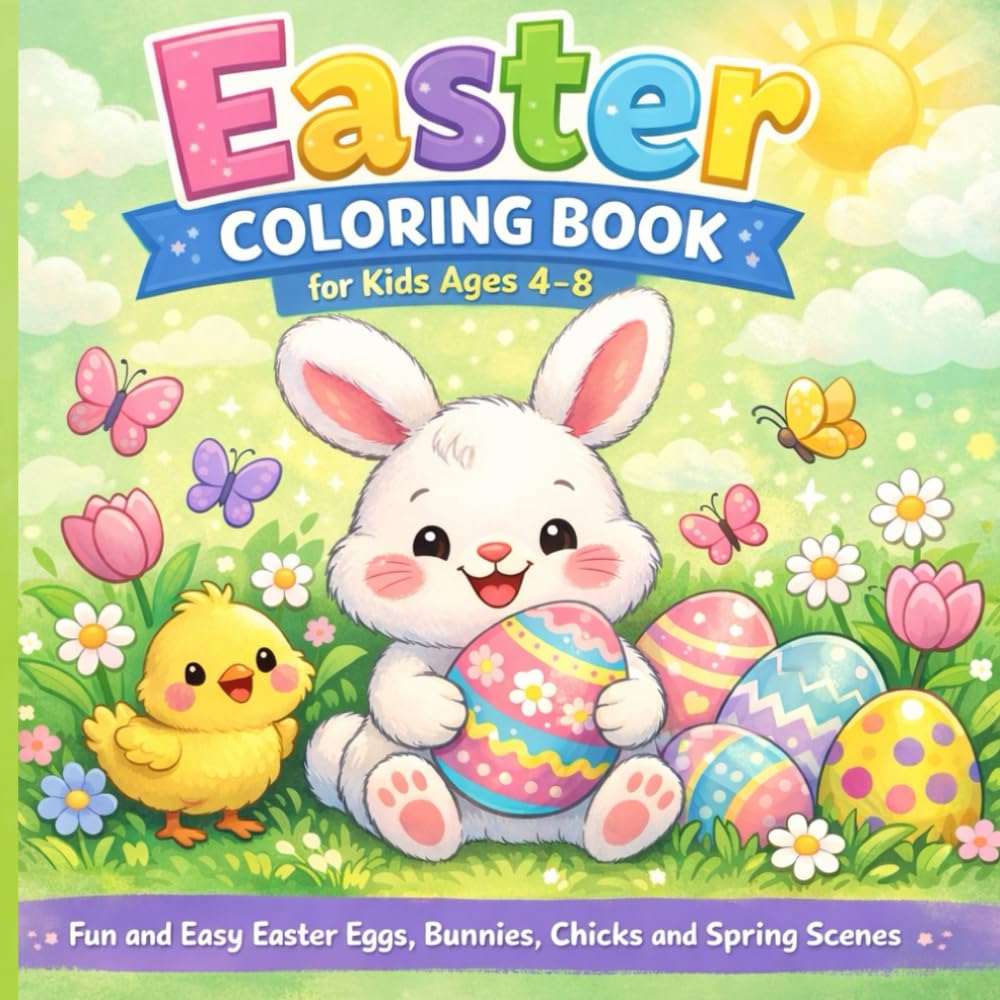 Easter Coloring Book for Kids Ages 4-8: Fun and Easy Easter Eggs, Bunnies, Chicks and Spring Scenes