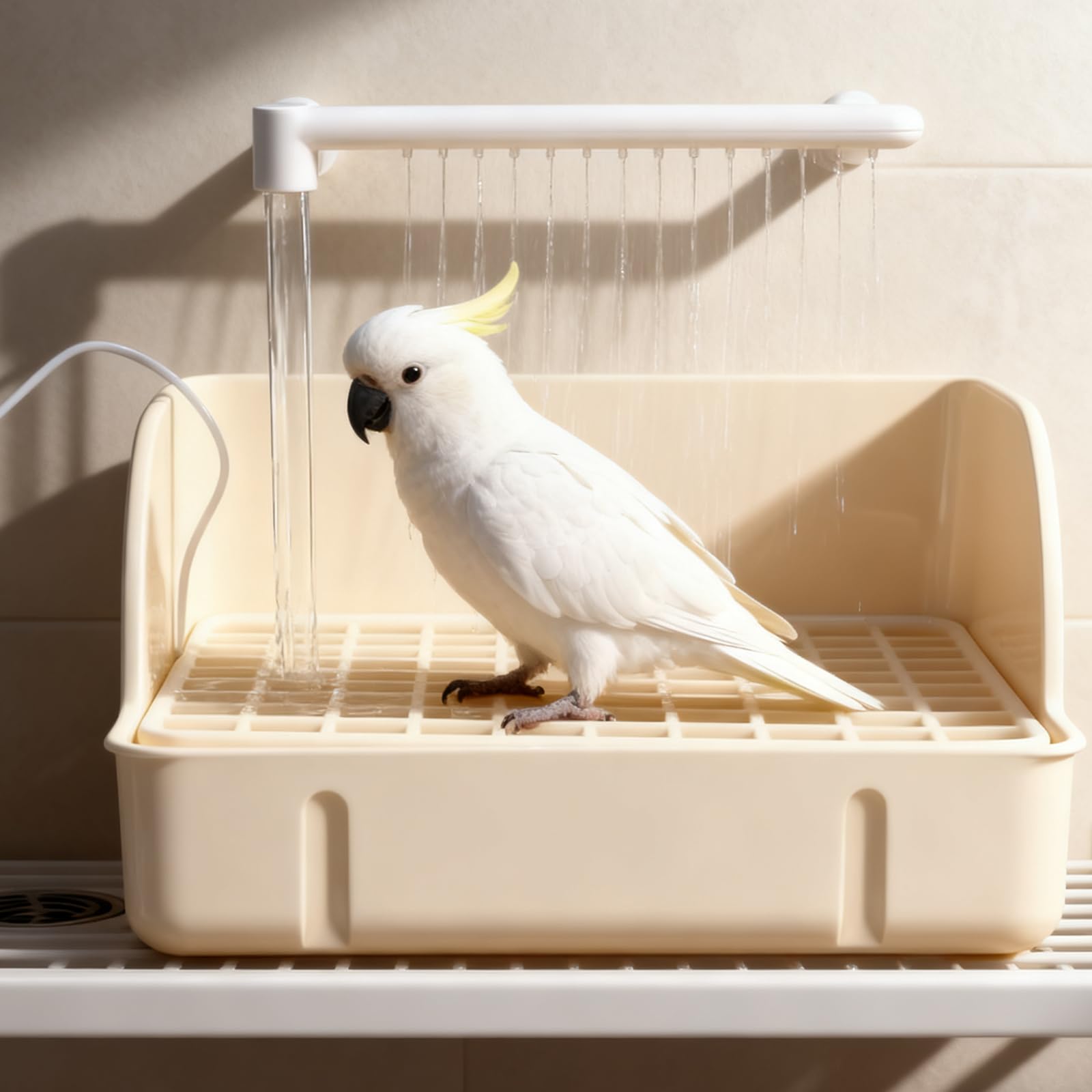 Ducha para pájaros, periquito, bañera con tubo de doble fila y 26 salidas de agua, jaula de baño para pájaros, ducha multifuncional con varios grifos para loros y pequeños
