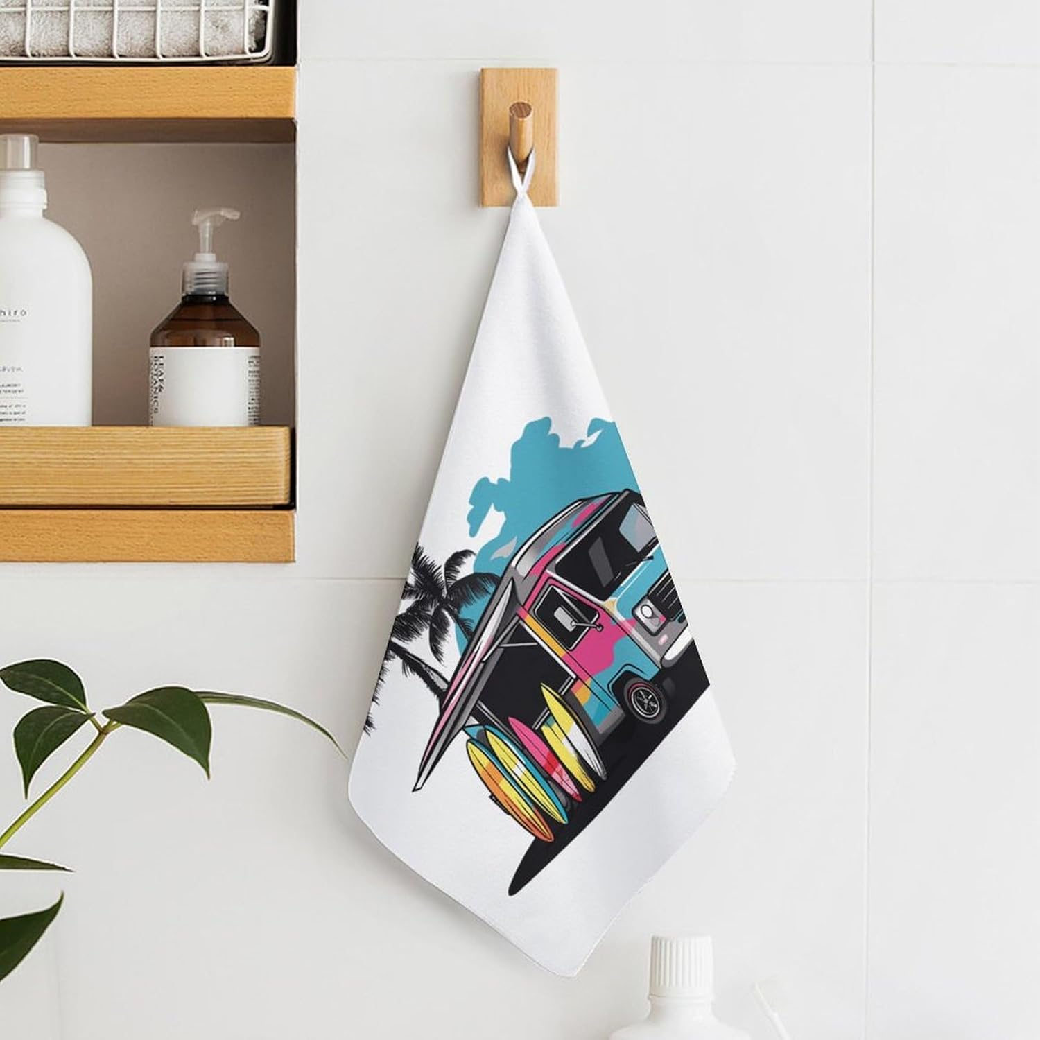 Colorful Truck and Surfboard Towel Hand Towels Decorative Towel for Bathroom Kitchen Shower Gym 4PCS