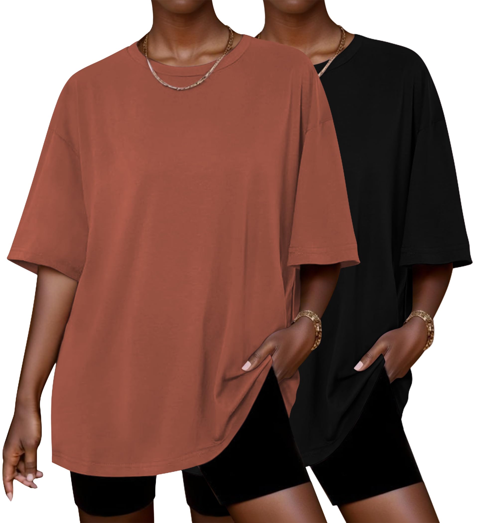 Ekouaer 2 Pack Womens Tops Short Sleeve Oversized T Shirts Casual Clothes