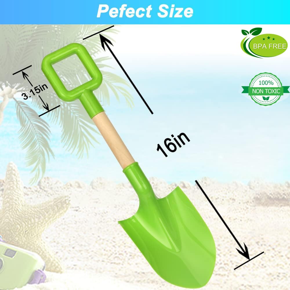 Mango de madera resistente de plástico ABS, palas de arena para niños y adultos, para la playa, para niños, adultos, jardín, arena, verano, playa, patio trasero, 2 – azul y verde