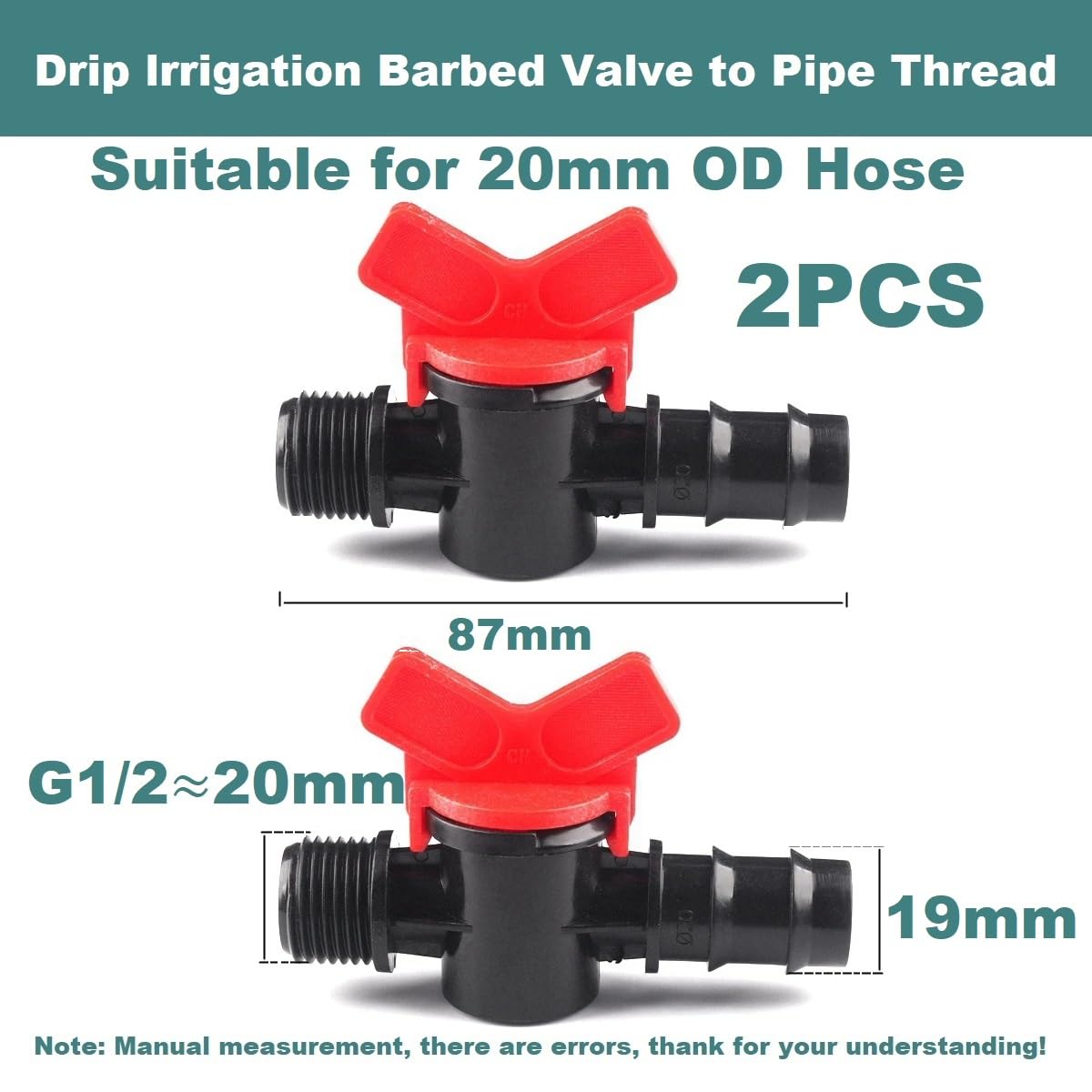 MiJunHD 20mm Hose Barb to G1/2≈20mm≈DN15 Male Thread, 2PCS Drip Irrigation Switch Valve, PE Pipe Hose Tube Shut-off Plastic Valve - Image 2