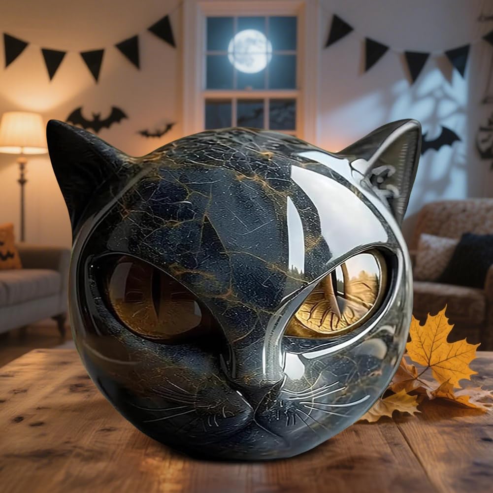 Scultura di Gatto Nero Halloween in Resina Statua di Gatto Elegante Decorazione Casa Regalo per Amanti dei Gatti