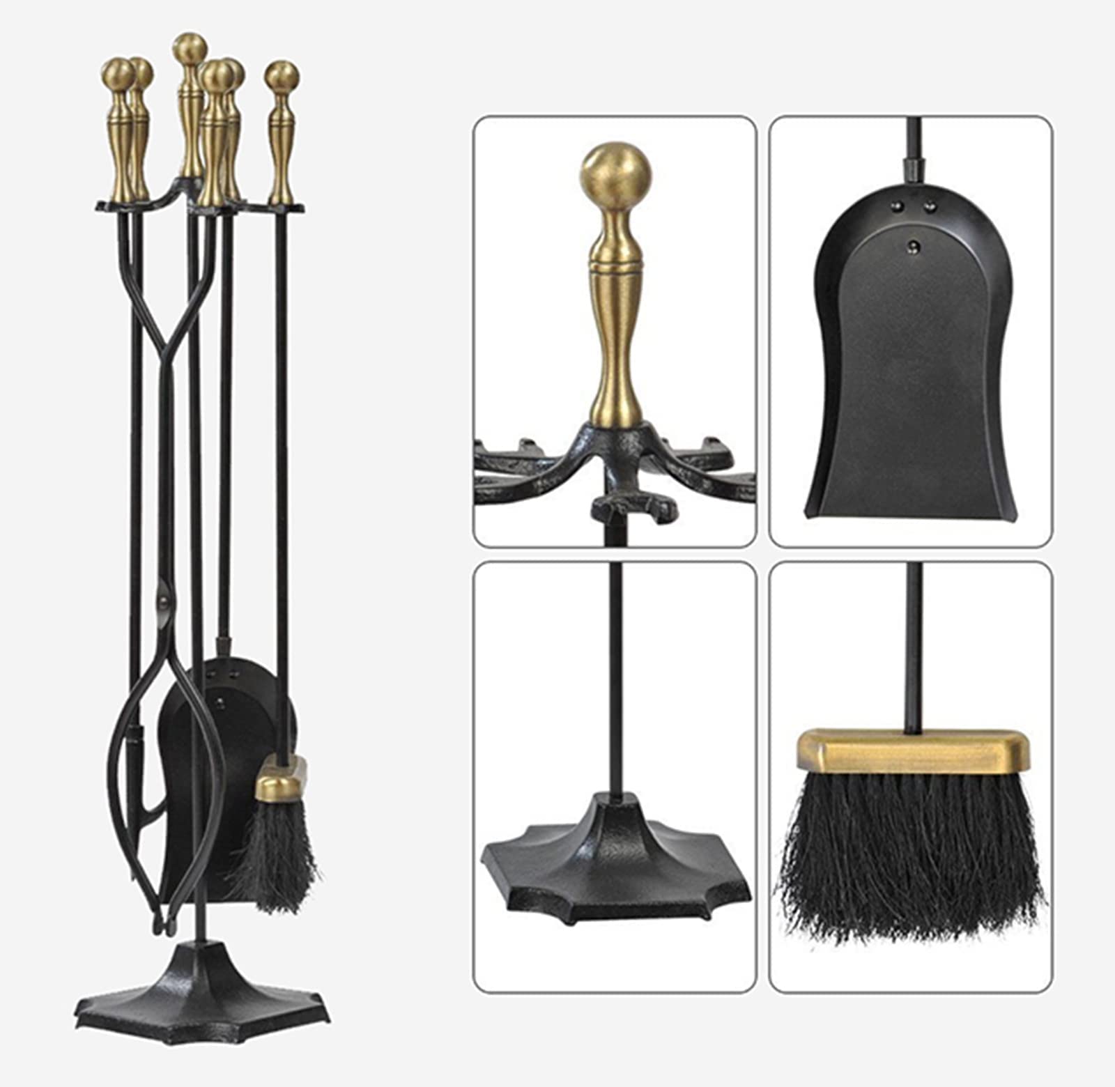 Attrezzo per caminetto Set di Attrezzi per caminetto da 5 Pezzi per Uso Domestico Resistente, Kit di Attrezzi per Camino per Stufa a braciere in Ferro battuto da 31 Pollici, Kit di Attrezzi per