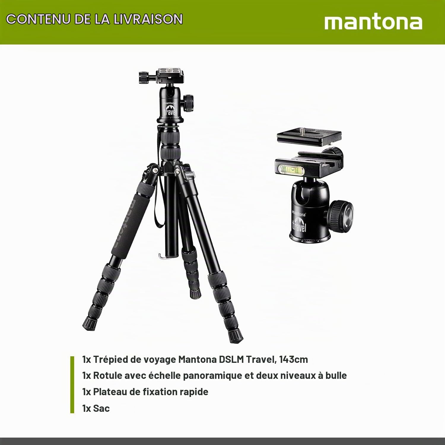 Mantona DSLM Travel Noir Trépied de Voyage