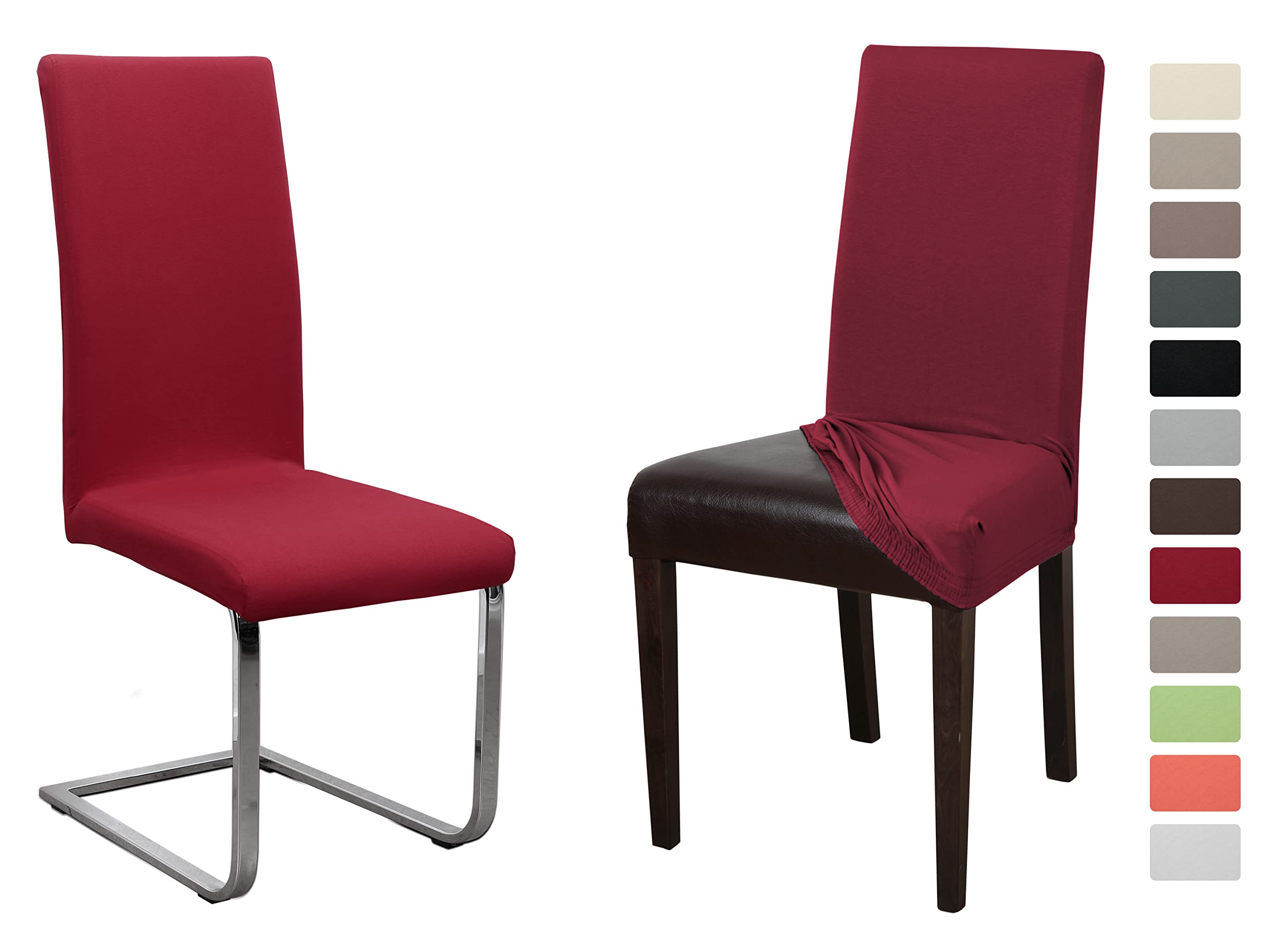 BEAUTEX Jersey Stuhlhusse, elastische Uni Stretch-Husse aus Baumwolle Bi-Elastisch, faltenfreie Universalgröße, 4er Set, Bordeaux