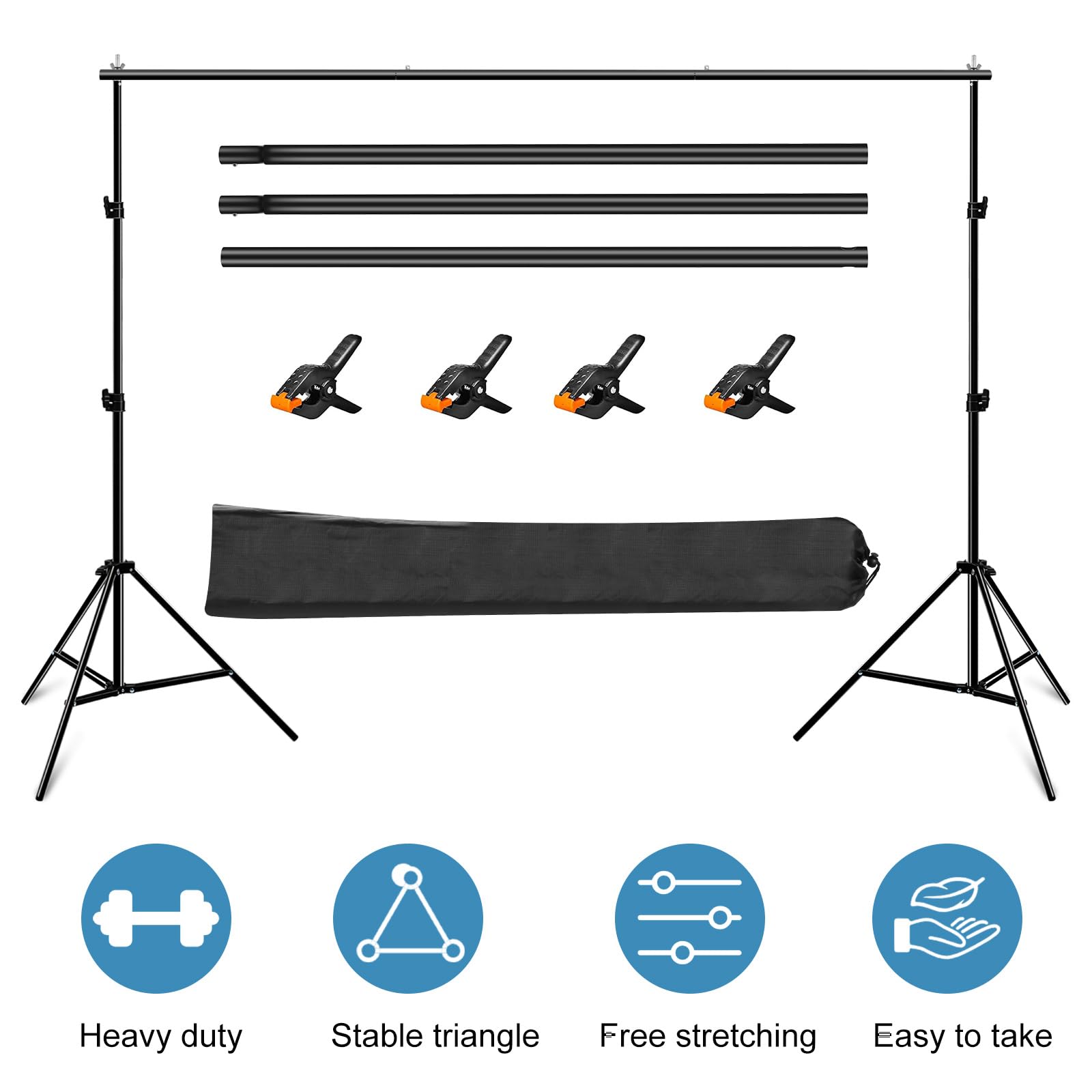 PULUZ Kit de support pour toile de fond 2 x 2 m, réglable, vert, avec sac de transport + 4 clips pour studio photo, fêtes, mariages et événements