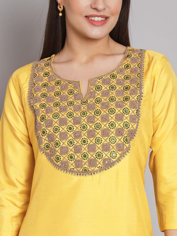 Image of VredeVogel Women's Cotton Silk Blend Kurta Pant Set with Banarasi Silk Dupatta