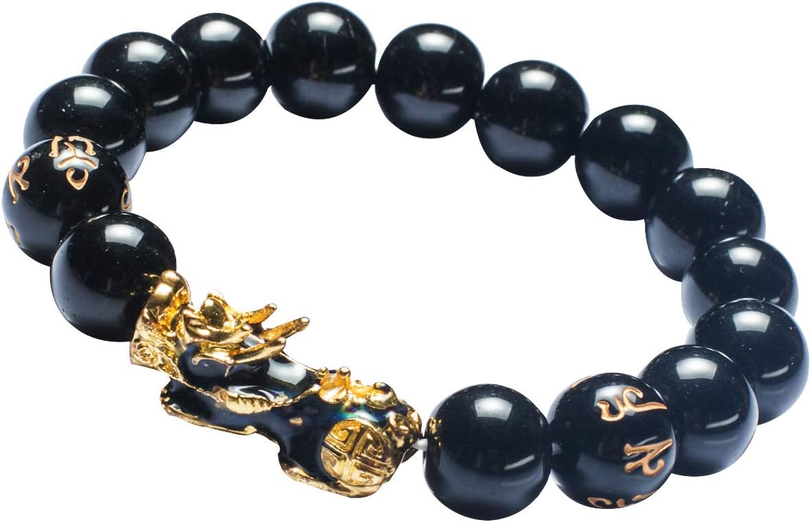 MANRUOFeng Shui The Best Prosperity 14mm Black Bead Bracelet with Color Changed Pi Xiu/Pi Yao Attract Wealth and Good Luck
