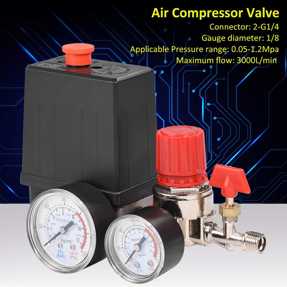 Nikou Valve de compresseur d'air - Régulateur de vanne de régulation de manomètre avec manomètres pour compresseur