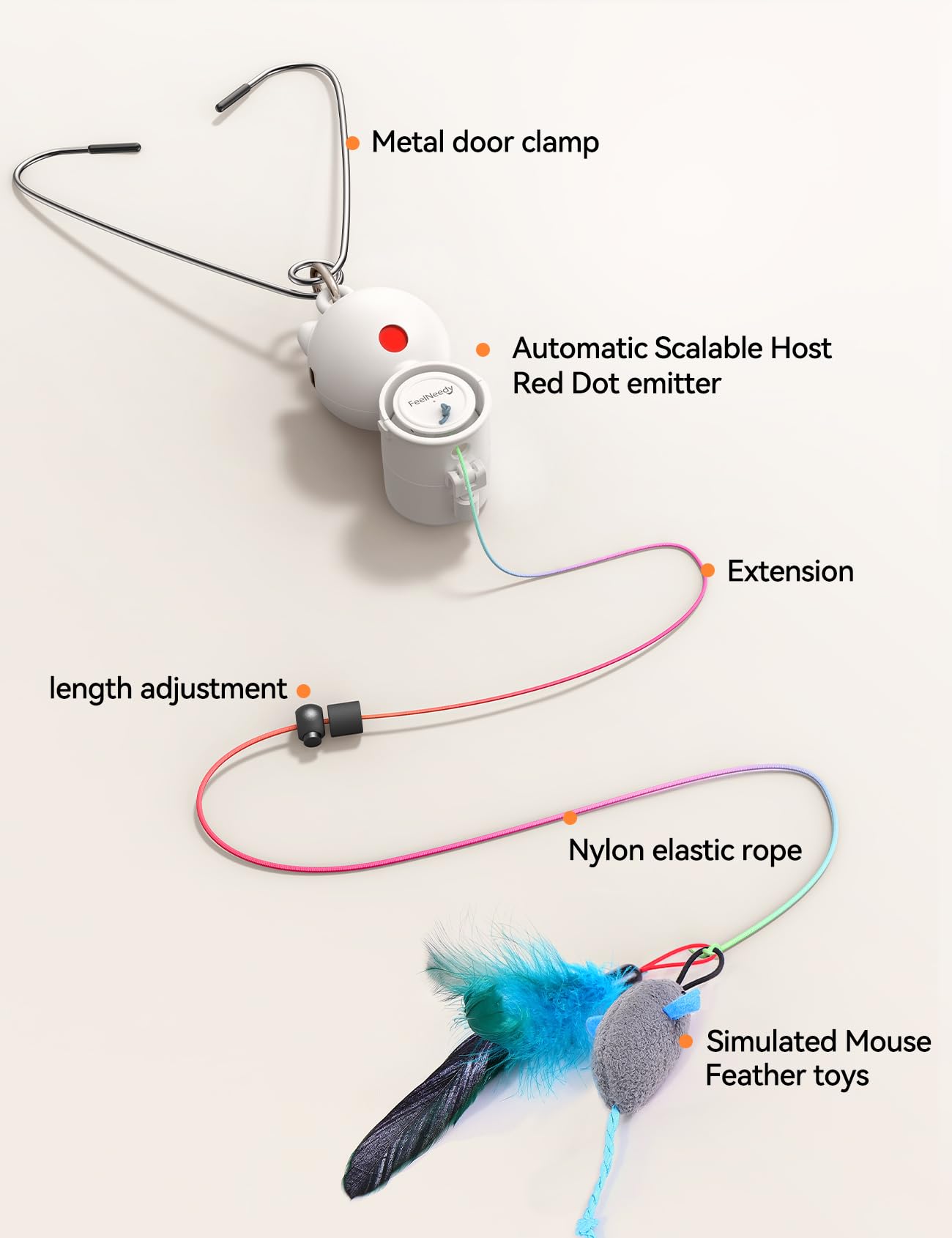 FEELNEEDY Juguete Interactivo para Gato con Pluma Y LED Luz Roja, Juguete EléCtrico Recargable para Gatos, 2 Modos, Juguete De Ejercicio para Gatos Peludos, Cat Toy Blanco