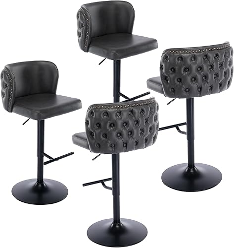 Miniatura 8 de Setawix Juego de 2 taburetes de bar giratorios de piel sintética, taburete de mostrador ajustable en altura con botón copetudo con respaldo de ala,