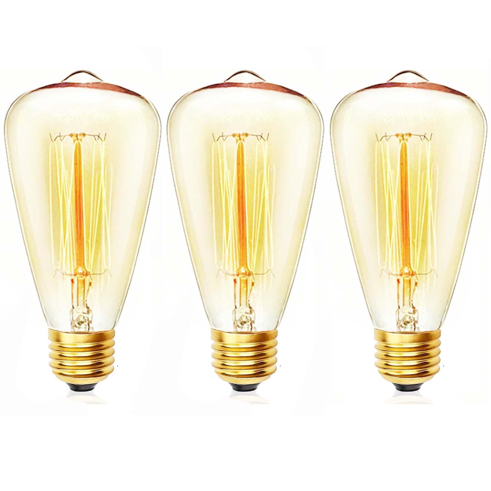 JQslight E27 Vintage Edison Light Bulb ST48 Dimmable Filament Light Bulbs 40W,Warm White 2700K Decorative Light Bulb, Retro Amber Glass Screw Lamp ,Retro Light Edison Bulb,3 Pack