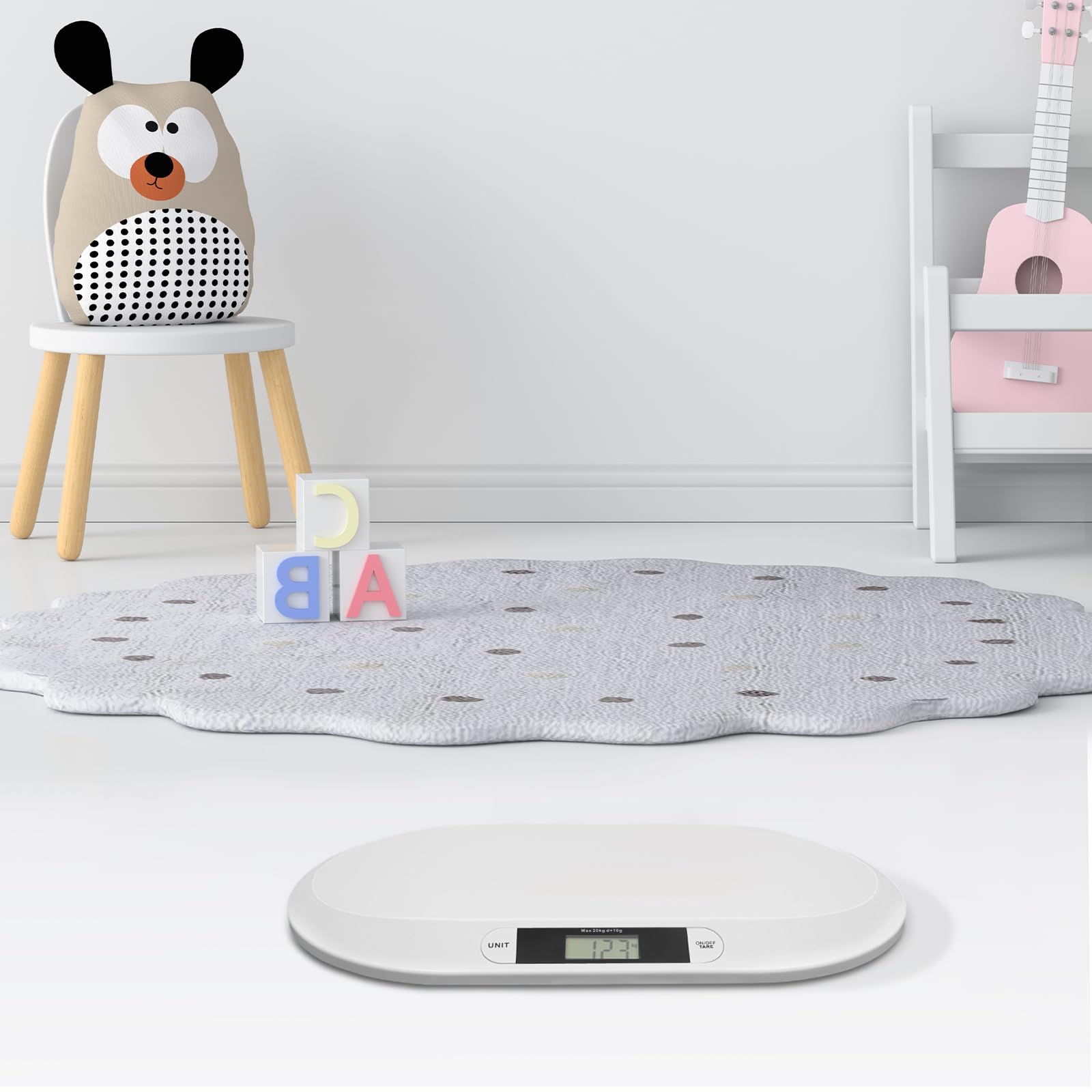 Bilancia per neonati con vassoio rimovibile, bilancia digitale da 20 kg, con funzione tara, precisa per neonati fino a 20 kg, colore bianco, bilancia pesapersone con display a LED