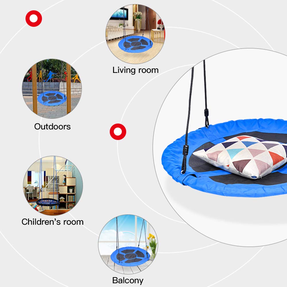 Balancín de pájaro redondo para niños, con altura ajustable, 150 – 180 cm, máx. 200 kg (100 x 100 x 180 cm, azul)