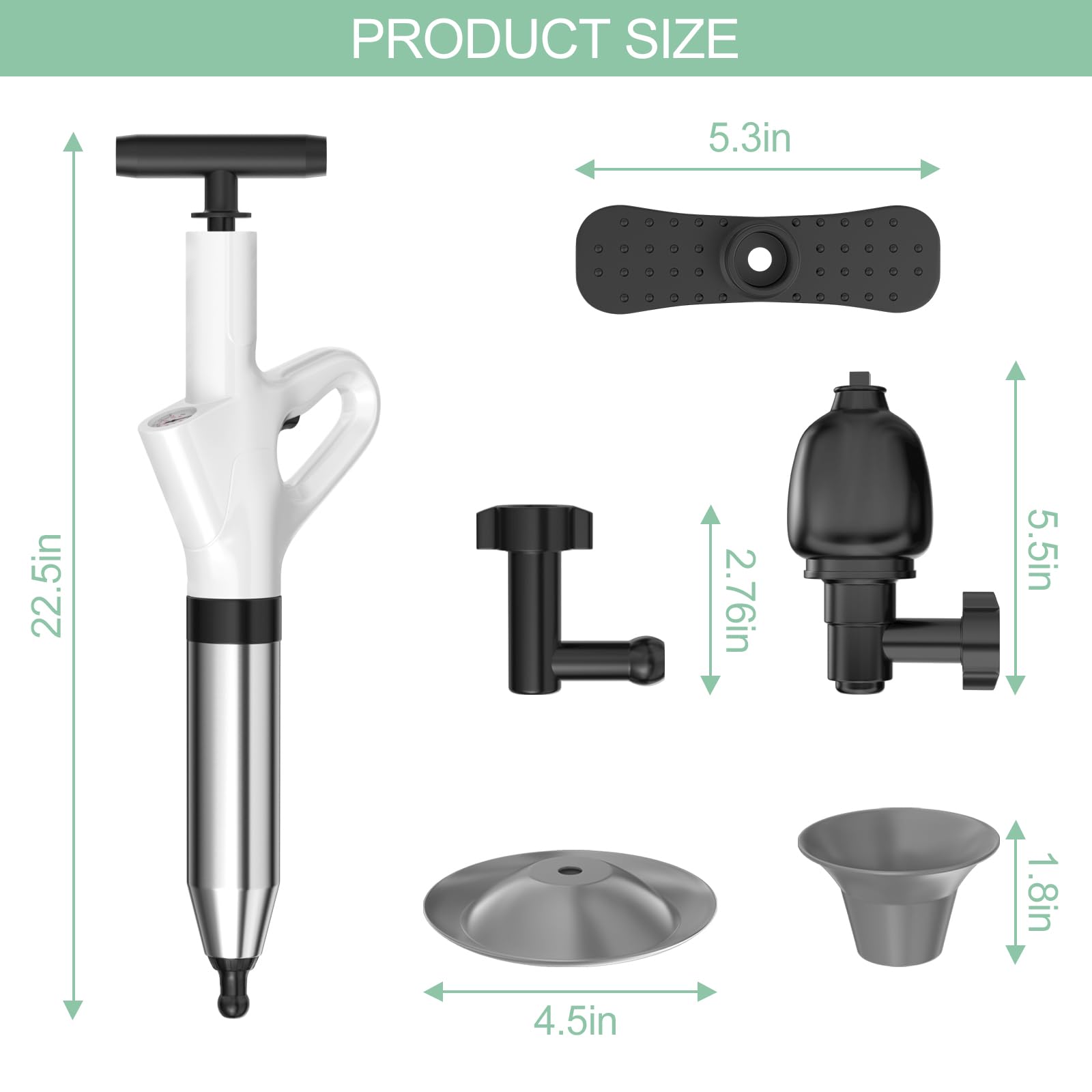 7 Pièces Deboucheur Wc Evier Canalisation, Pompe Débouche Evier Wc, Poire Débouchage Wc, Piston pour Déboucher les Toilettes, pour Déboucher les Toilettes, Baignoire, Drain de Sol