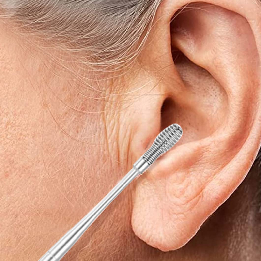 Strumento per la rimozione del cerume a molla da 2 pezzi, set di strumenti per la pulizia del cerume a spirale in acciaio inossidabile per cura dell'orecchio