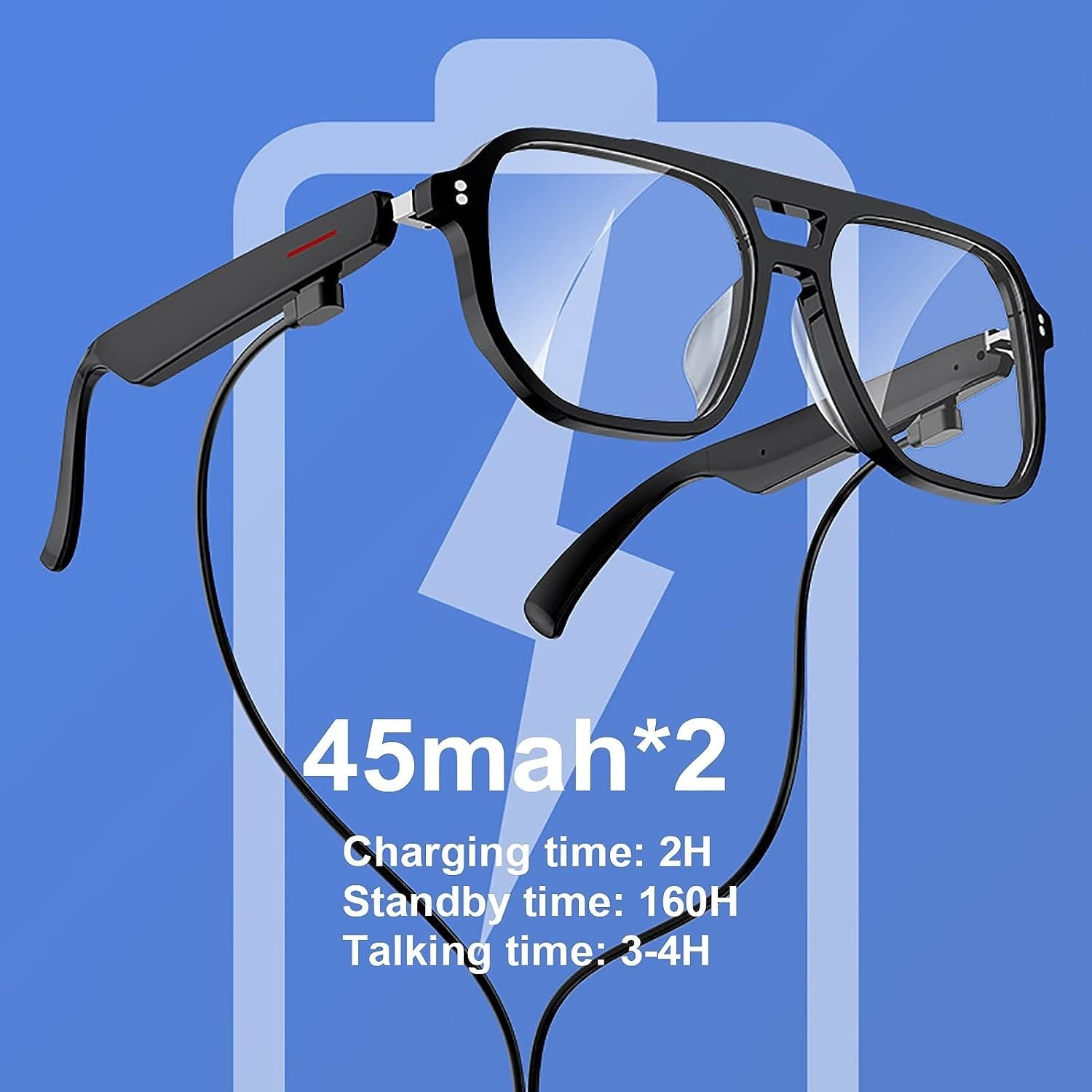 Gafas Inteligentes y Gafas con Audio Bluetooth con Altavoces, Lentes de luz Azul para Juegos, Lectura y computadora, Llamadas con Manos Libres, Gafas con Sonido de oído Abierto, IP5 a