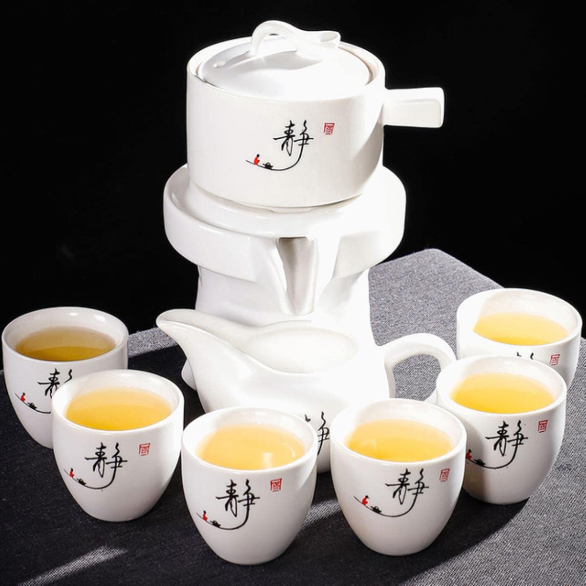 Juego de té automático de cerámica Creativo, diseño antiescaldado, Tetera giratoria con Flujo de Agua, Juego de té de Gama Alta para Regalo de Boda