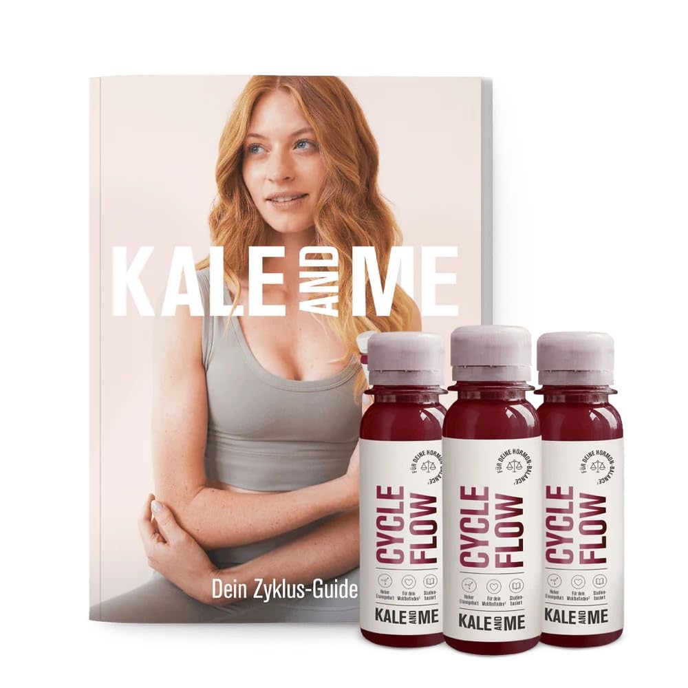 Kale&Me Cycle Flow 2 Wochen – 14 Shots mit je 85 ml – mit Zyklus Guide | Obst- & Gemüsesaft mit Eisen, Magnesium & Vitaminen, für deine Zyklus Balance, vegan, ohne Zusatz- & Konservierungsstoffe