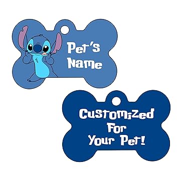 uDesignUSA Disney Double Sided Pet Id Tags for Dogs & Cats Personalized for Your Pet (Stitch, Bone Shaped)