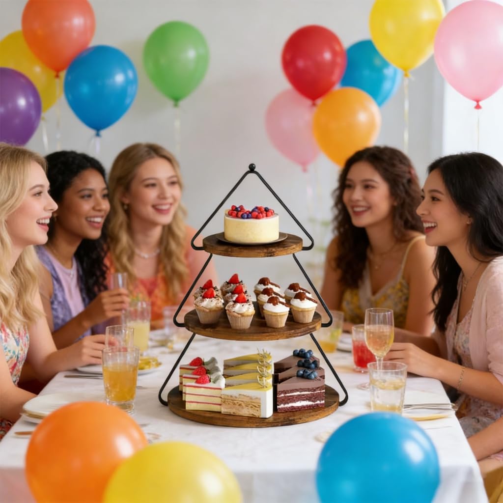 Plateforme de fête portable en bois 3 niveaux pour présenter des mini gâteaux bonbons et des heures d'œuvre