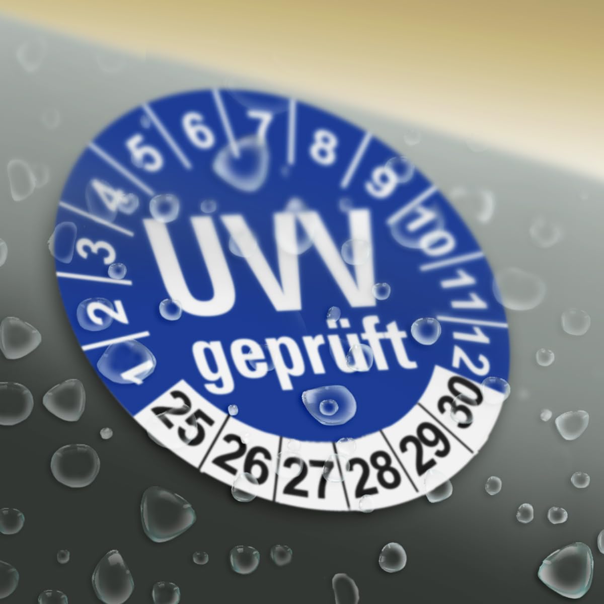 Hochwertige Prüfetiketten UVV PRÜFUNG Ø 30mm - Selbstklebende PVC-Folie - Wartungsetiketten für Prüfung - Prüfplakette für Prüfungsnachweis (120 Stück)