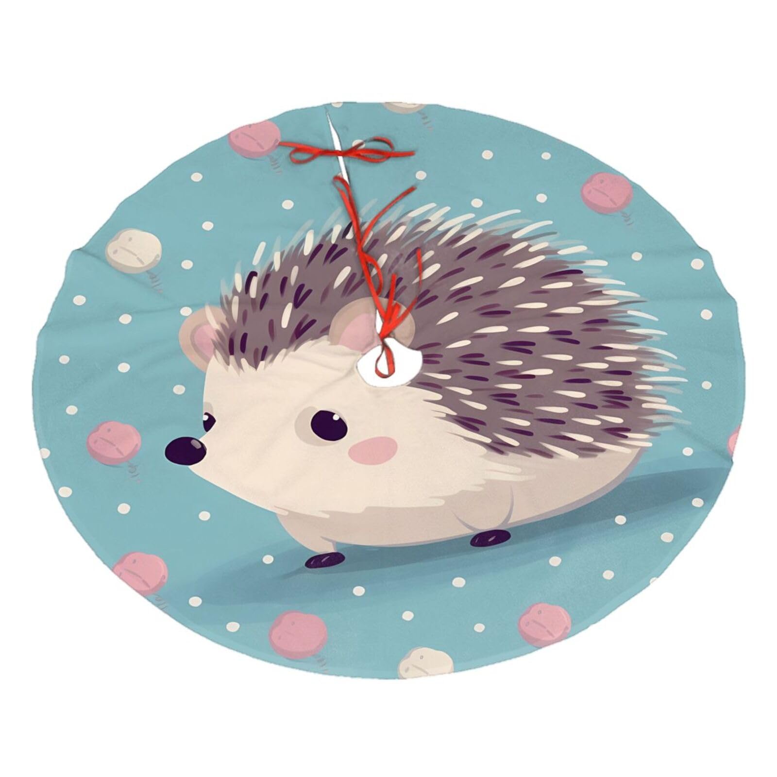 Hedgehog Polkadot Christmas Tree Skirt 48",Soft Plush Xmas Tree Mat Christmas Tree Oranment for Merry Christmas Party Holiday Indoor Outdoor Decorations