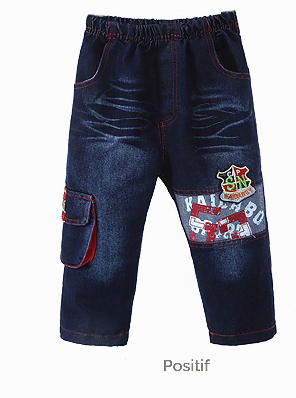 Printemps Automne Ensemble de vêtements pour Petits garçons 3pcs T-Shirt à Manches Longues Veste en Jean et Jean (1-2 Ans, Bleu)