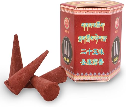 Conos de incienso de hierbas tibetanas - Conos de incienso orgánicos naturales de meditación - Composición de 25 plantas naturales para eliminar