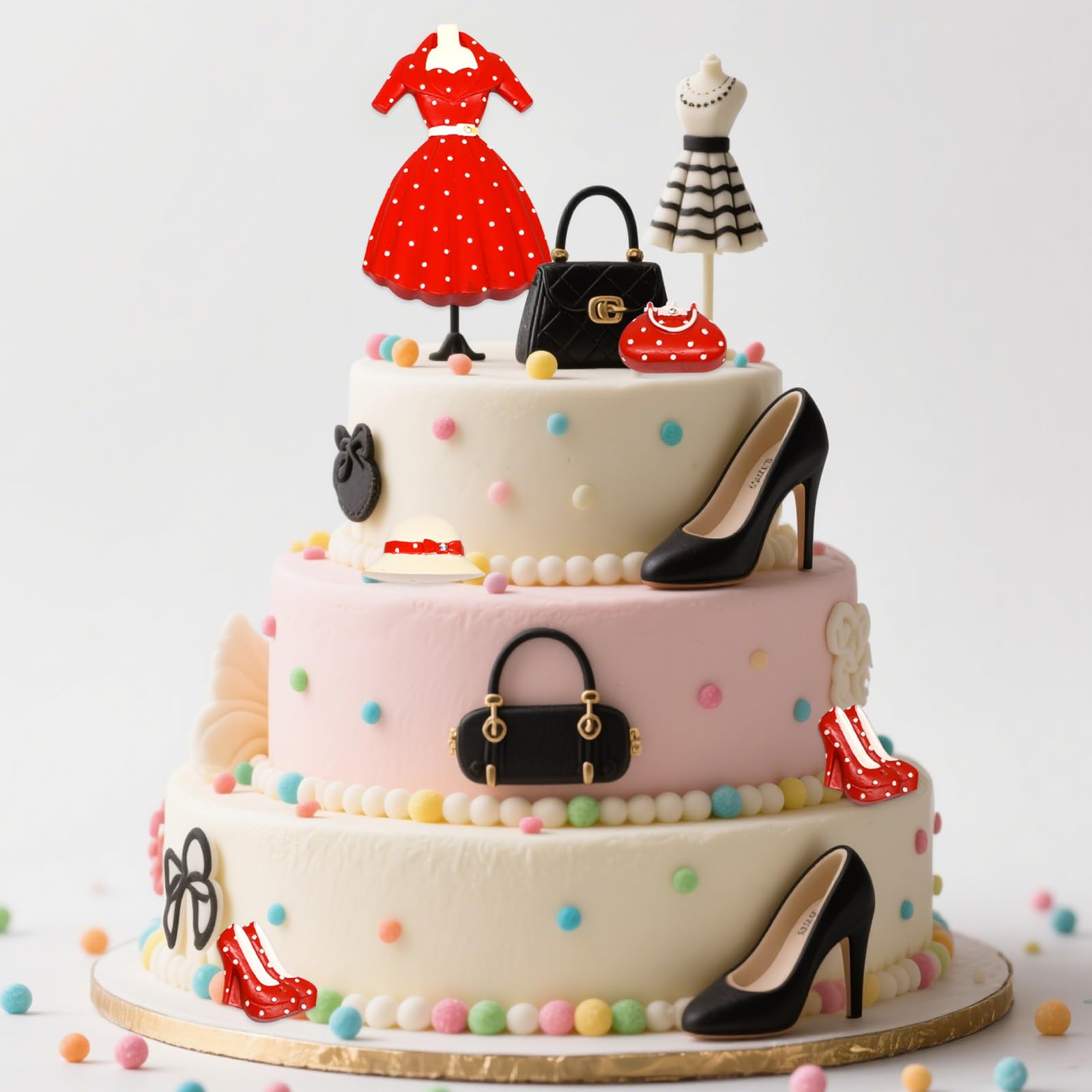 Linda falda de vestido de princesa de moda con tacones altos, sombrero y bolso de mano de silicona para decoración de pasteles de chocolate, caramelos, cupcakes, decoración de pasteles, arcilla