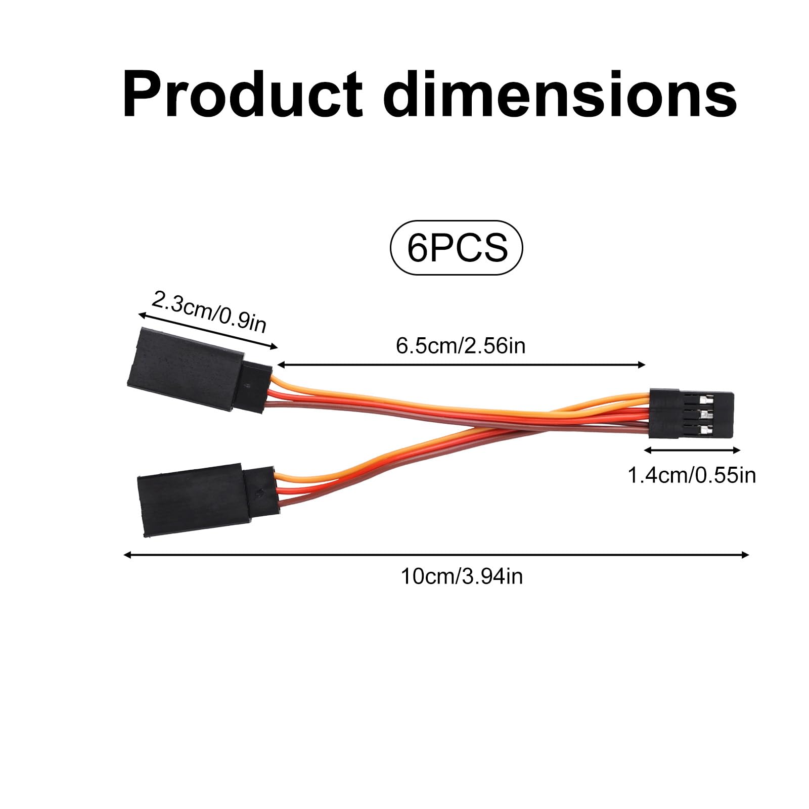 6pcs Servo Y Splitter Cable, 3.94 Inch/10cm 1 Female to 2 Male Extension Harness Cord Splitter Wire Connectors for JR/Futaba Used on RC Cars, Drones, Boats, Airplane Models Parts Accessories - 3